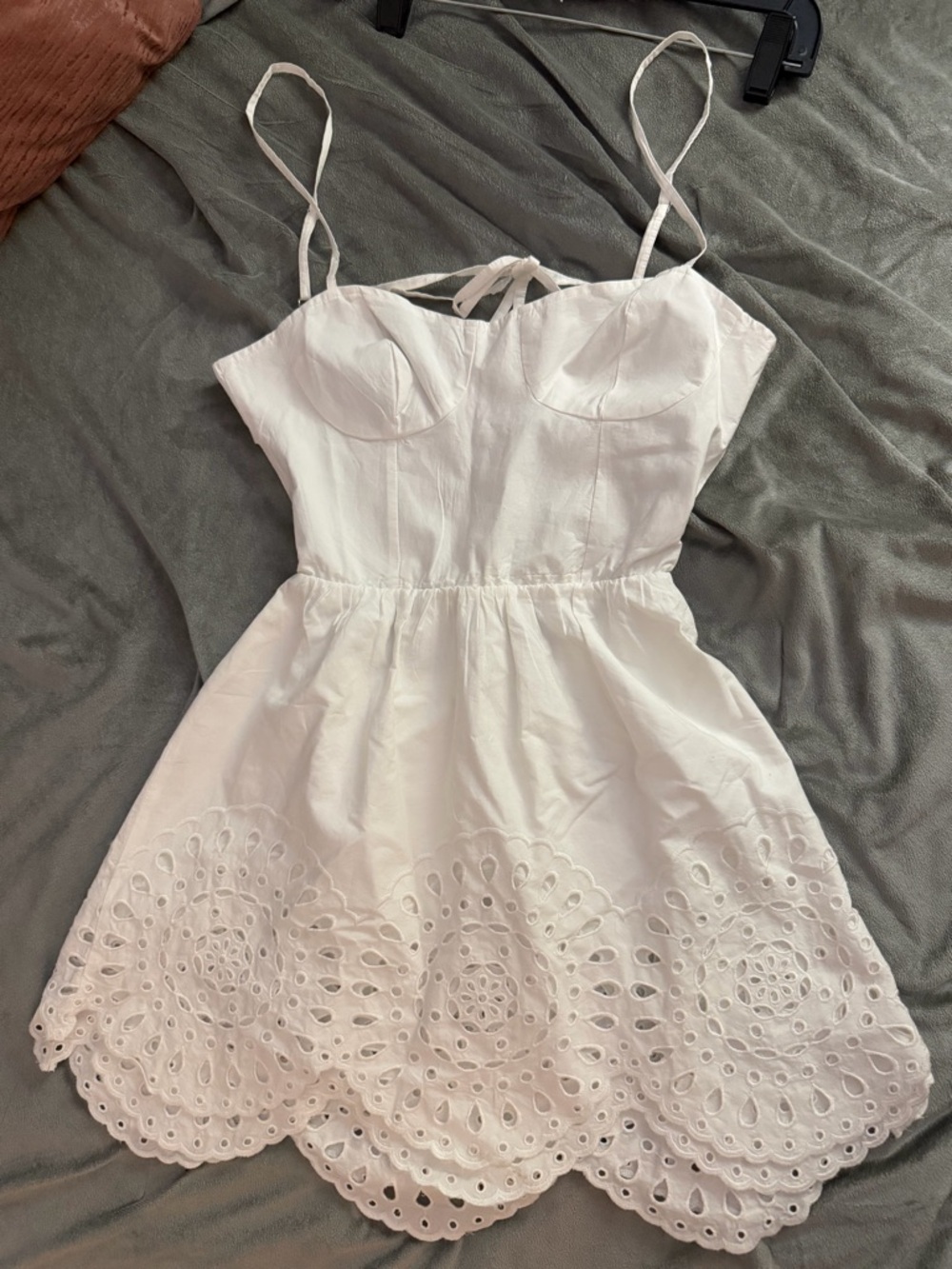 Bershka White Eyelet Tie-Back Mini Dress - Picture 5 of 7